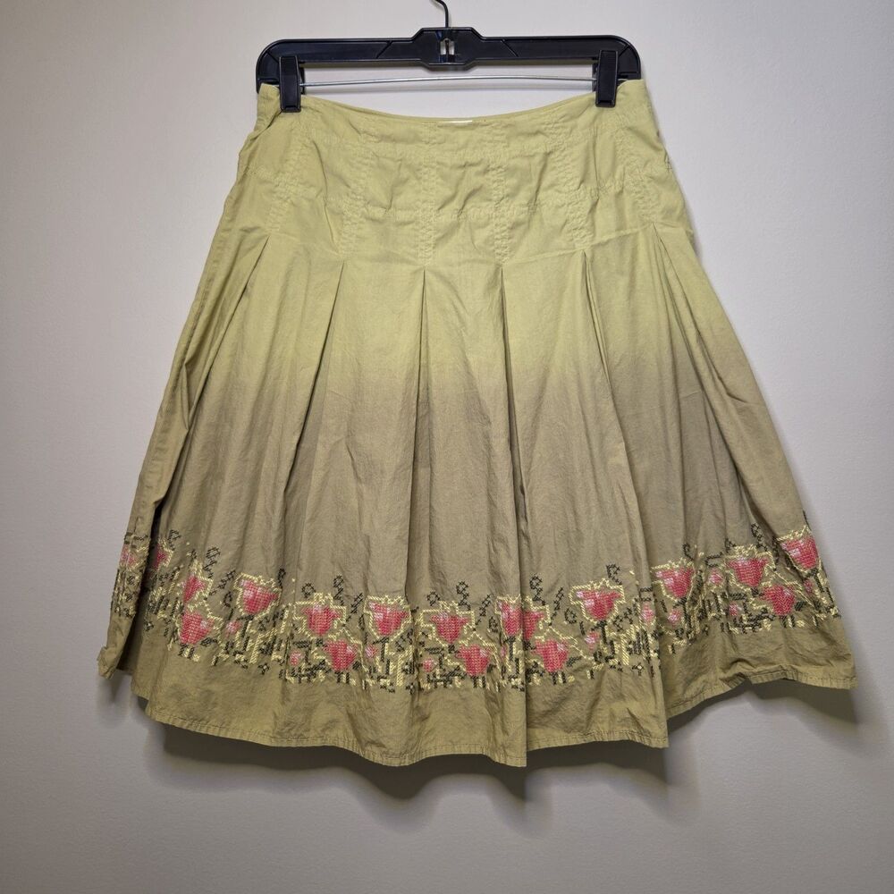 Vtg Talbots Green Ombre Pleated Floral Tulip Cross Stitch Skirt Stardew Valley